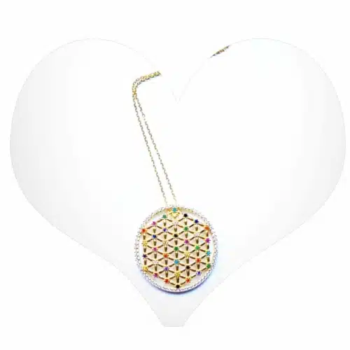 Colier Auriu Floarea Vietii Cu Cristale Multifatetate Colorate (3)