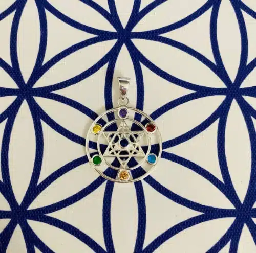 Pandantiv Cubul Lui Metatron Si Cristale De Stanca In Culorile Celor 7 Chakre (4)