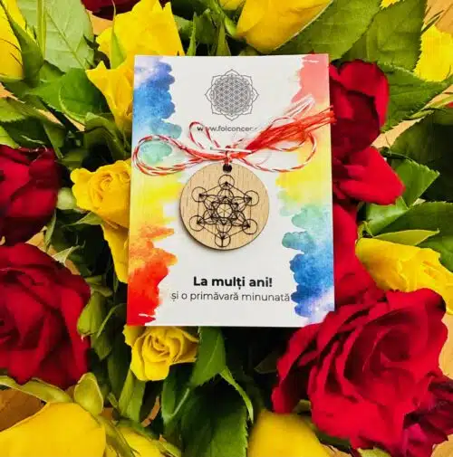 Martisor Cu Simbol Gravat Pe Banut Din Lemn Cubul Lui Metatron