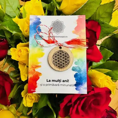 Martisor Cu Simbol Gravat Pe Banut Din Lemn Floarea Vietii