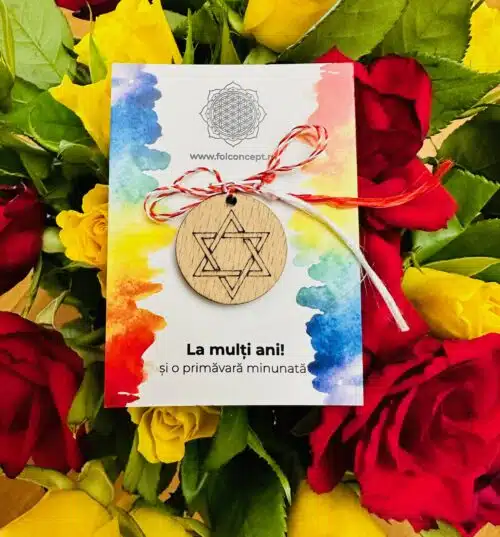 Martisor Cu Simbol Gravat Pe Banut Din Lemn Srteaua Lui David