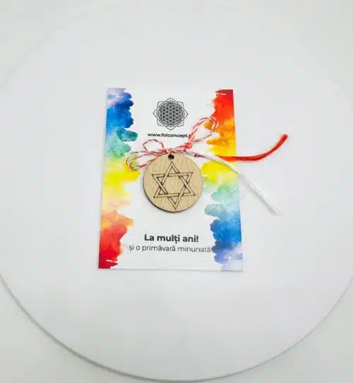 Martisor Cu Simbol Gravat Pe Banut Din Lemn Cu Steaua Lui David