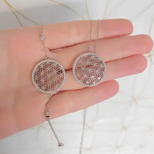 Bratara si colier floarea vietii 3d cu cristale