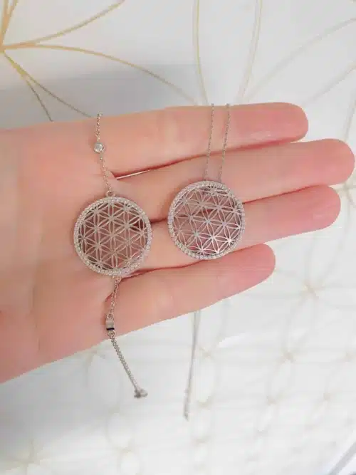 Bratara Si Colier Floarea Vietii 3D Cu Cristale