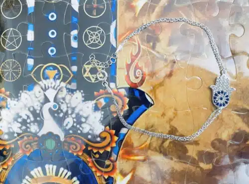 Bratara Hamsa Mandala Unimii Si Cristale Protectoare Prezentare Pe Puzzle Hamsa