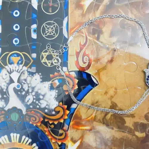 Bratara hamsa mandala unimii si cristale protectoare prezentare pe puzzle hamsa