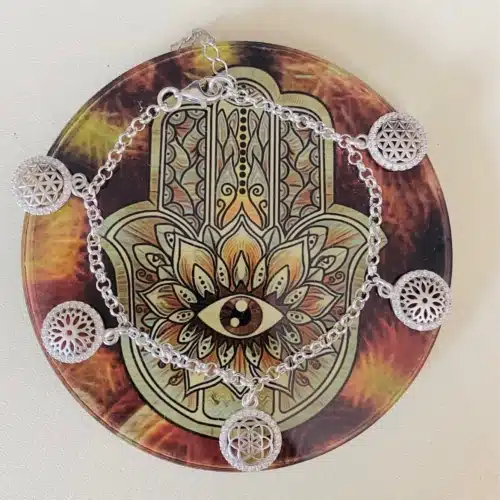 Bratara samanta vietii floarea vietii si chakra coroana 3d fundal hamsa