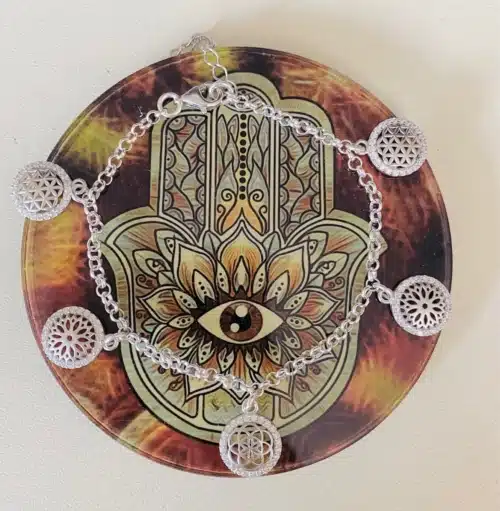 Bratara Samanta Vietii Floarea Vietii Si Chakra Coroana 3D Fundal Hamsa