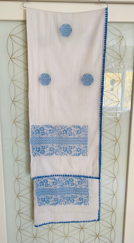 Șal Floarea Vieții Broderie Albastra