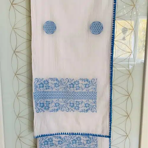 Șal floarea vieții broderie albastra