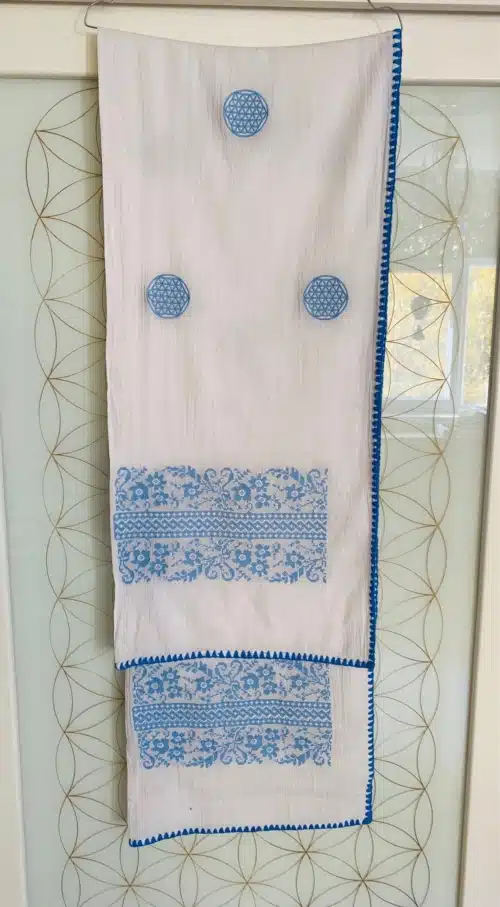 Șal Floarea Vieții Broderie Albastra