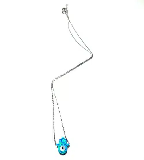 Colier Din Argint Hamsa Cu Opal
