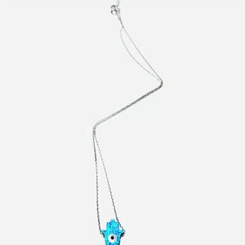 Colier din argint hamsa cu opal albastru