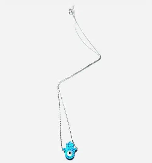 Colier Din Argint Hamsa Cu Opal Albastru